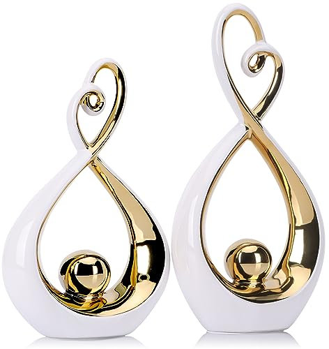 Weißer Deko-Akzent, Porzellankunst Mitte des Jahrhunderts, moderne weiße und goldene Dekorationen, Esstischobjekte, abstrakte Keramikstatue, Skulptur – für Bücherregal, TV-Ständer, Mittelstück Centro