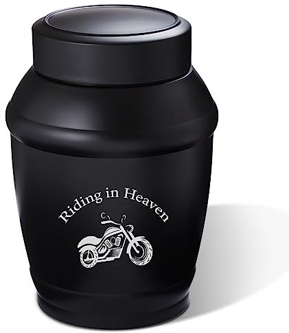 14 cm mittelgroße Urnen für menschliche Asche Erwachsene Männer, Schwarze Motorrad-Urne für Erwachsene Asche, dekorative Urnen für Männer