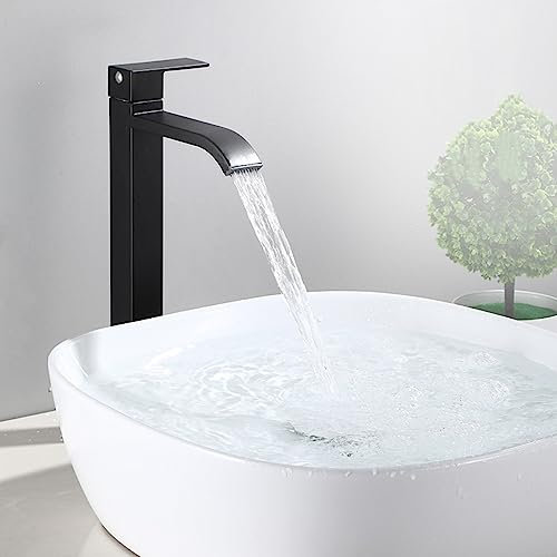 Mitigeur Haut Pour Vasque Noir Robinet Cascade Lavabo Salle de Bain Froid Uniquement Robinet Eau Froide Lave Main Monocommande,Noir A