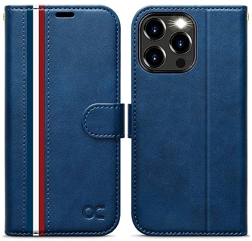 OCASE for iPhone 15 Pro Max Case, Premium PU Leather Wallet Case Flip Phone Cover with[RFID Blocking][Card Holder][Shockproof TPU][Stand Function] for the 15 Promax 6.7 Inch 2023 5G,Stylish Blue