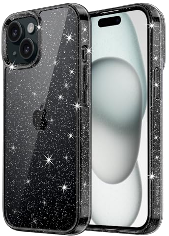 JETech Glitter Case for iPhone 15 6.1-Inch, Bling Sparkle Shockproof Phone Bumper Cover, Cute Sparkly for Women and Girls (Black)