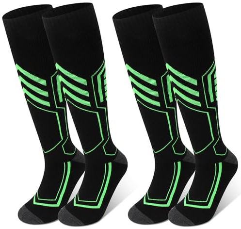 ytorgr 2 Paar Skisocken für Warm Damen Herren Wärme Pillingfrei Rutschhemmend Atmungsaktiv Schützt die Knie Snowboard Thermosocken Elastischer Stoff Schneesocken Weich (schwarz L)