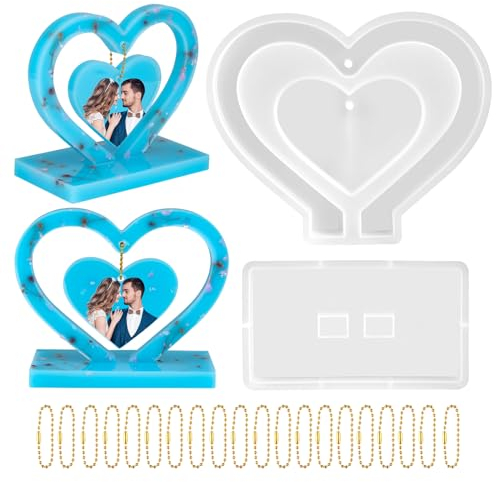 Rickwayy Epoxidharz Formen,Herz Silikonform, Herz Bilderrahmen Silikonform,Herzform Ornamente Gießform,Resin Silikonform Mit Kleinem Herz-Anhänger, Für Basteln Haus Dekoration (Herzform)