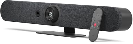 Logitech Rally Bar Mini caméra de conférence 4K UHD – 6 microphones de formation de faisceaux, caméra PTZ, 3 haut-parleurs, viseur AI, zoom numérique 4X, équipes, zoom, salles de réunion – 960-001340