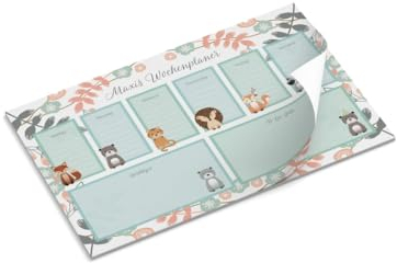 Schreibtischunterlage mit Name personalisieren | Tiere aus dem Wald | Schreibunterlage | Kinder | DIN A3 | 50 Blatt | 29,7 x 42 cm | Geschenk | Einschulung | Wochenplaner | Malunterlage