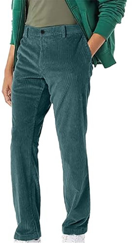 Pantalon Chino en Velours Côtelé pour Homme - Coupe Droite - Décontracté, Vert, Taille S