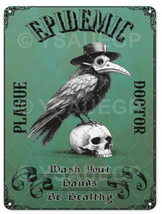 Blechschild im Vintage-Stil, Motiv: Raven Plague Doctor – Retro-Blechschild – Metall-Wandkunst für Zuhause, Badezimmer, Schlafzimmer, Cafés, Bars, Pubs, Clubs, Küche, Garage, Dekoration, 20,3 x 30,5