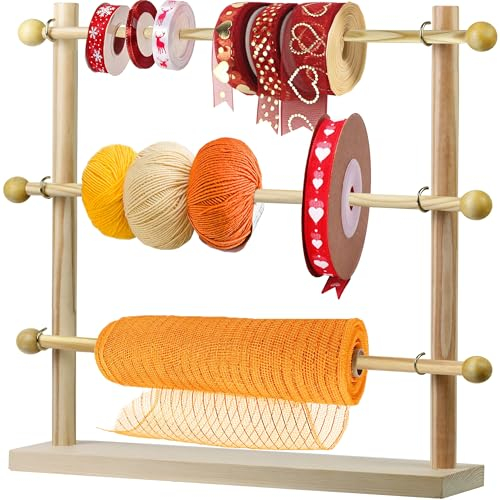 SAVINA Band-Organizer – Holzbandhalter für Näharbeiten, Handwerk, Kranz, Netz, Faden, Klebeband, Rolle – ideal für Floristen, Kunst und Geschenkverpackung, SVNW-RO001