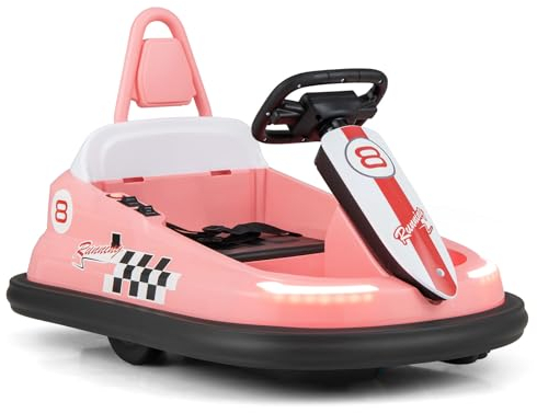 COSTWAY 6V Autoscooter Kinder, Bumper car mit Musik & Lichtern & 360 Grad Rotation, Elektroauto für Kinder ab 18 Monaten, 1,5-3 km/h (Rosa)