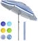 Grandekor Sonnenschirm Ø180cm winddichter Strandschirm Balkon Gartenschirm Marktschirm, Terrassenschirm mit Bodenhülse & Drehstange & Schutzhülle, Blau und weiß Streifen Rund Sonnenschutz UV50+