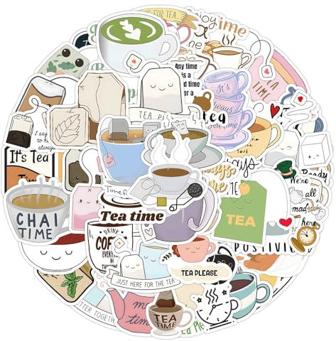 50PCS Tea Time Stickers - Vinyl Skateboard Guitar Door Laptop Luggage Car Bike Water Bottle Birthday Party Supplies