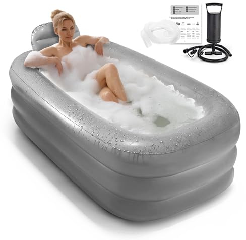 Inflatoast Baignoire Gonflable Adulte, Home SPA & Bain Chaud | Grande taille gris foncé, 158x95x45 cm, pompe manuelle, tuyau de vidange, dossier & fond, pliable pour rangement