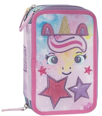MOFU MOFU - Astuccio Scuola Ufficiale Mofu Mofu, Astuccio 3 Scomparti Bambina e Bambino con Set Cancelleria, Penne Cancellabili blu e rossa, e Pratica Chiusura a Zip, 20x13Hx7 cm, Lilla