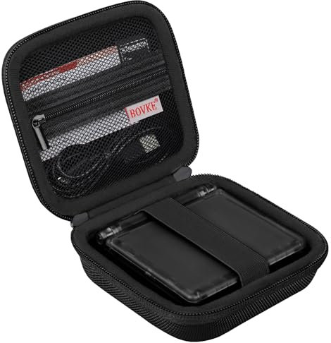 BOVKE Carrying Case Compatible with Anbernic RG35XXSP Handheld Game Console, RG35XXSP Clamshell Retro Games Consoles Flip Hand-held System Holder with Mesh Pocket for Cables and Accessories, Black
