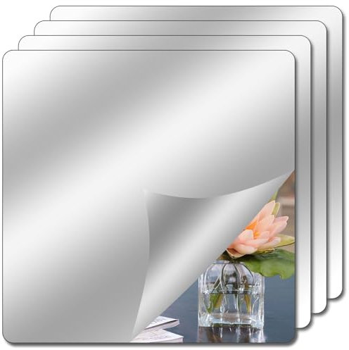 4 espejos de baño, espejos adhesivos para paredes, espejo autoadhesivo para dormitorio, pequeños azulejos acrílicos autoadhesivos, espejo de armario, hoja de espejo cuadrada de plástico, irrompible,