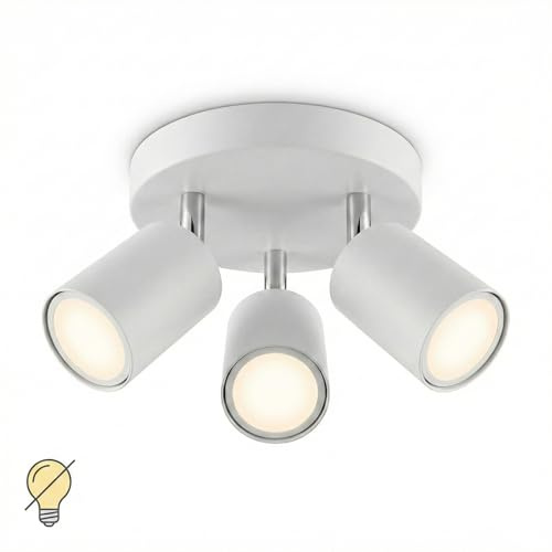 Yiahin LED GU10 Deckenleuchte 3 Flammig, Deckenstrahler und Wandstrahler Schwenkbar 350°, Spotlight Lampe Deckenlampe für Wohnzimmer Schlafzimmer Küche, Weiße Runde(Ohne Leuchtmittel)