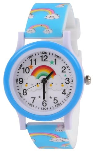 OFFCUP Kinderuhr, Kinder Uhren Analog, 3D Cartoon Lernuhr Quarzwerk, Silikon Uhrenarmband, 3 Jahre bis 11 Jahre, Armbanduhr Mädchen Junge Kinder analoge Quarzuhr -Himmelblauer Regenbogen