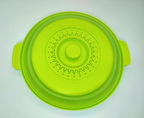 Microwave Food Cover With Handle - Collapsible And Vented Silicone Splash Guard With Tray - For Microwave Food Heating-Splash Guard Can Be Used As a Draining Basket For Washing Vegetables (greener)
