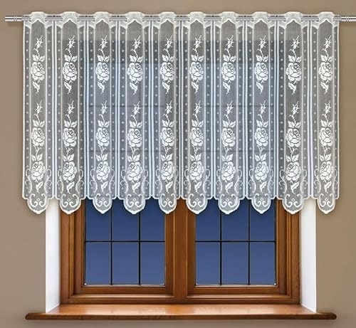 Gardinen Vorhangen Weiß Jacquard 100x120 cm (BxH) Harris Kurz Vorhänge Fensterdeko Küche Fertig zum Aufhängen Pflegeleicht Ohne Bügeln Küchenfenster Gardine