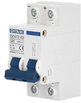 CWHHTVBI Interruttore Automatico CC in Miniatura a 2 Poli 500 V 20 A, sezionatore Termico Magnetico, Montaggio su Guida DIN, Interruttore di disconnessione CC C20(20A)