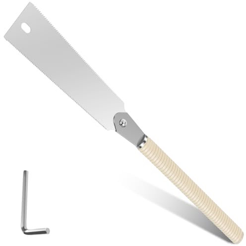 Japanese Hand Saw 9.5 Inch, Double Edge 11/17 TPI Flush Pullsaw with SK5 Blade Wood Pull Saw Woodworking Tools for Hardwood & Softwood Cross-Cut, Rip-Cut