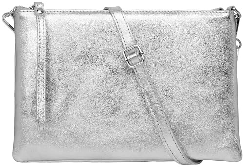 Caspar XL Clutch Echt Leder Damen Umhängetasche große Abendtasche mit abnehmbarem Gurt & Handschlaufe - CLASSIC LINE - Modell No.843 - Made in Italy