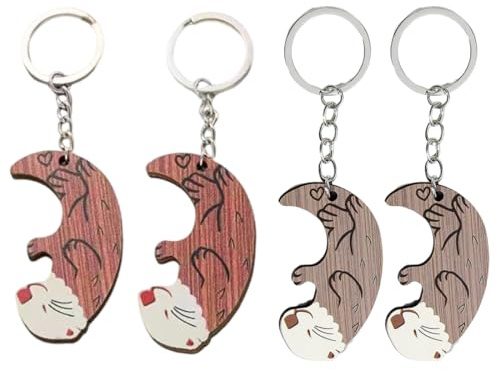 DOKRIN Schlüsselanhänger für Damen,4 Stück Schlüsselanhänger aus Holz mit Otter-Anhängern, Freundschaftsanhänger für beste Freunde