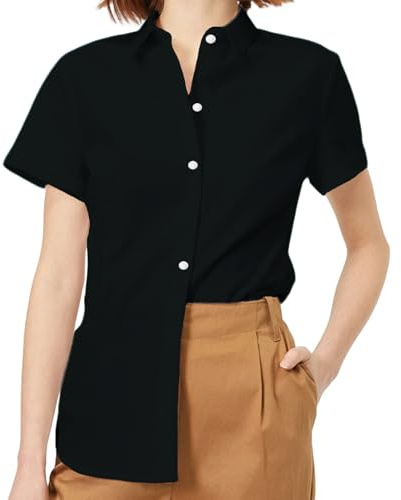 JiaYouLC Women's Short Sleeve Blouses & Shirts Stretch Button Down T Shirts Executive Office Business Casual Tops for Ladies