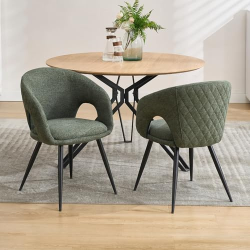 DAYALANE Esszimmerstühle 2er Set, Küchenstuhl mit Rückenlehne, Grün | Polsterstuhl aus Chenille, mit Metallbeinen, Dining Chairs Seitenstühle für Esszimmer & Wohnzimmer