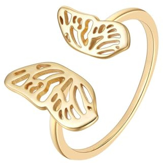 Skcess 9K Gelbgold Partner Ringe, Schmetterling Ring Frauen Größe 54 (17.2)