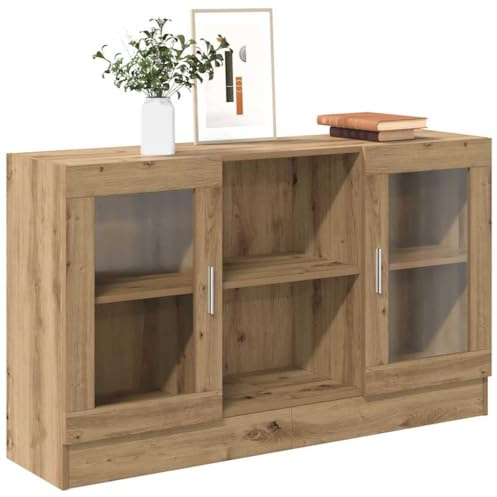 ACAGALA Vitrine, Glas Vitrinenschrank, Sammlervitrine, Sideboard mit Glastüren, 6 Fächer, Mehrzweckschrank für Wohnzimmer Schlafzimmer, Eiche handwerklich, 120x30,5x70 cm