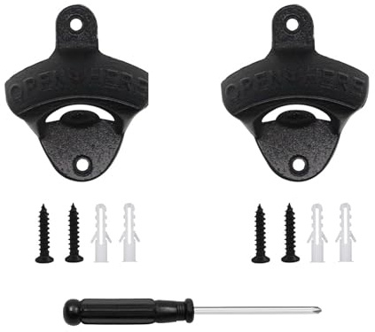 2PCS Cast Iron Wall Mounted Bottle, Opener Vintage Rustic, with Self-Tapping Screws for Home Garden Bar KTV Hotel, with 1 Screwdriver