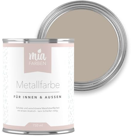 miafarben Metallfarbe ohne Schleifen matt 750ml (Weiches Sandgrau) | Metalllack für innen und außen - rostschützend, wetterfest und wasserbasiert - für Zaun, Geländer & Gartenmöbel