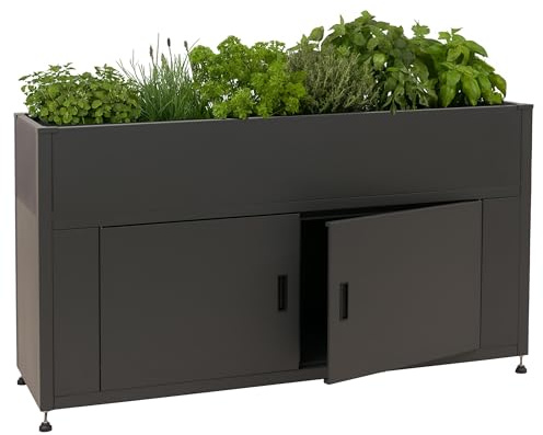 Hochbeet HWC-O85, Metallhochbeet Blumenkasten Pflanzkübel Stauraum, Metall 47kg 91x161x51cm - anthrazit