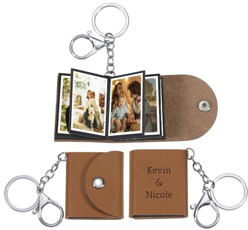 OTXIXTO Personalisiertes Mini Fotoalbum Schlüsselanhänger Benutzerdefiniertes Fotoalbum aus Leder mit 10 Bildern Gedenkgeschenk für Paare und Freunde