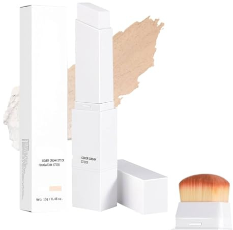 Color Changing Foundation Stick mit Bürste,Korean Make up,Korean Foundation Stick With Volufiline,Full To Medium Coverage Base Makeup,Farbwechselndes Make up,Abdeckcreme (Elfenbeinweiß)