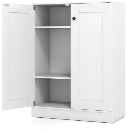 KOMFOTTEU Buffetschrank mit 2 Türen, Küchenschrank mit 2 verstellbaren Regalen & Anti-Kipp-Set, Schrank für Wohnzimmer, Esszimmer, Schlafzimmer, 60 x 30 x 80 cm (Weiß)