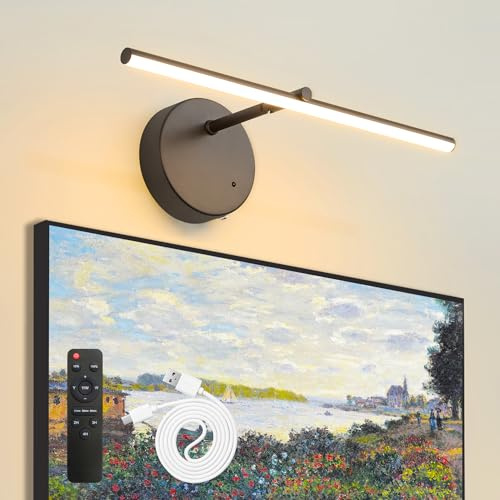 Actask Bilderleuchte Kabellos Fernbedienung 40CM LED Bildbeleuchtung | 3CCT Bilderlampe, 8000mAh Wiederaufladbar Akku Timer Dimmbar, Batteriebetriebene 90° Lampe für Malen Porträt Schwarz