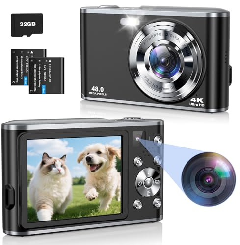 4K Digitalkamera mit Dual-Kamera HD 48MP AutoFocus Fotoapparat Fotokamera mit 32GB Karte,16X Digitalzoom Vlogging Kamera Kompaktkamera für Einsteiger