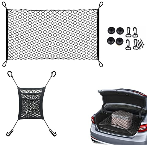 Car Storage Net,Cargo Boot Netting Storage,add 1pcs 3 Layer Car Storage Bag | Car Trunk Partition Net for Collecting Debris Bottles Groceries on the Back Seat,Luggage,SUV,Truck,Vans,Groceries,Universal