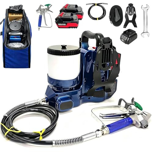 TDSYOCG Pistola Pintura Bateria 21V (Kit con 2 Baterías), Máquina de Pintar Paredes Airless 550W, Pulverizador Pintura Eléctrico Portátil con Manguera, Presión Ajustable para Fachadas y Vallas