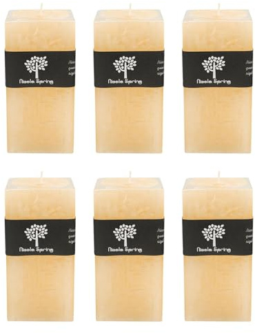 Nicola Spring Scented Pillar Candles - Vanilla Scent - 90 Hour Burning Time - Pack of 6 - Vanilla Candles Ivory Square Pillar Aromatherapy for Home Fragrance, Kitchen, Living Room, Bedroom