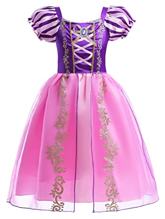 Lito Angels Deguisement Robe Costume Princesse Raiponce Enfant Fille, Anniversaire Noël Fete Halloween Carnaval, Taille 6 ans (étiquette en tissu 06), Manches Bouffants
