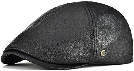VOBOOM Lambskin Leather Ivy Caps Newsboy Hat 6 Panel Cabbie Beret Hat - Black - Large