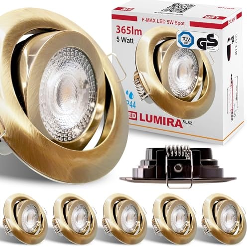 max K O M F O R T - 6x LED Einbaustrahler Ultraflach 5 Watt Bronze schwenkbar 230V Rund warmweiß Deckenstrahler Spot Deckenspot Lumira