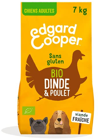 Edgard & Cooper Croquettes Chien, (Dinde & Poulet Bio, 7kg), Sans Céréales, Viande fraîche et protéines de qualité, Vrais ingrédients pour chiens, Hypoallergénique, Sans sucres ajoutés
