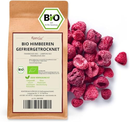 Kamelur Lamponi BIO Liofilizzati - Frutti Biologici Interi Secchi, Senza Additivi E In Confezione Biodegradabile 250 G (Confezione Di 1)