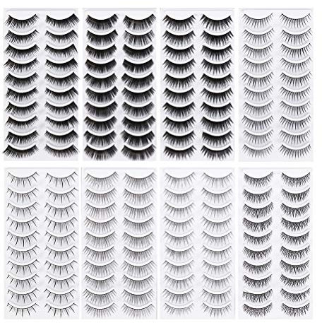 Lurrose 160 Pairs False Eyelashes Set Natural Professional Fake Eyelashes Pack Fake Long Eyelashes Makeup Eyelashes 8 Styles Black