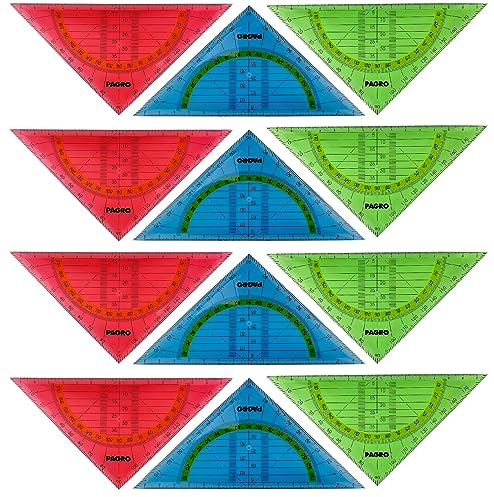 Geometriedreieck - 12 Stück - Flexibles Material - bruchsicher - transparent - Geodreieck für Schule und Büro - farbig (12 x Mix Bunt)
