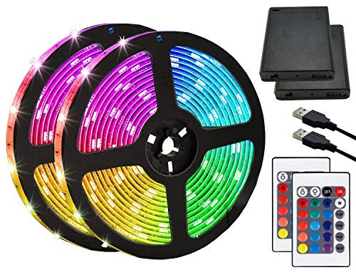Entiqi LED Strip Lights Battery Powered, 6.5FT/2M RGB LED Light Strip SMD5050 60 LEDs Rope Lights Color Changing Flexible LED Strip Kit for Home Bedroom DIY Party Indoor Outdoor